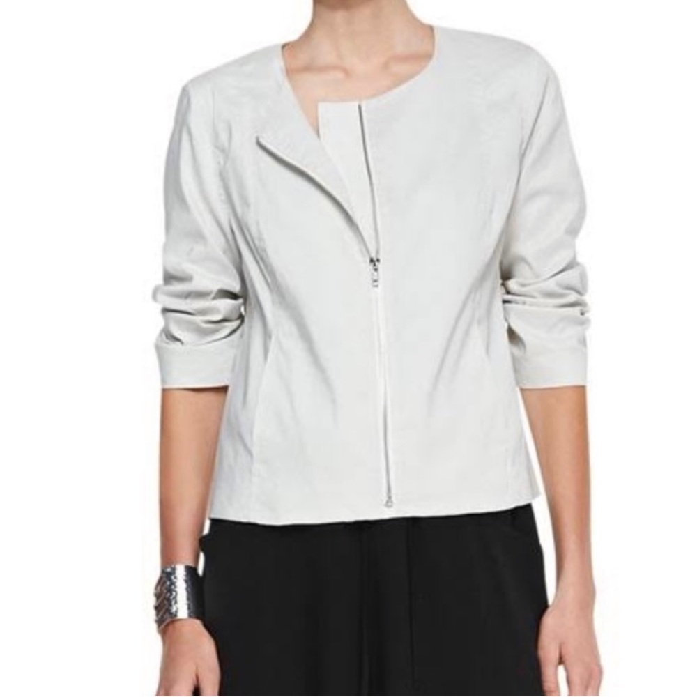 Eileen Fisher Minimalist Ramie Ivory Front Zip Jacket